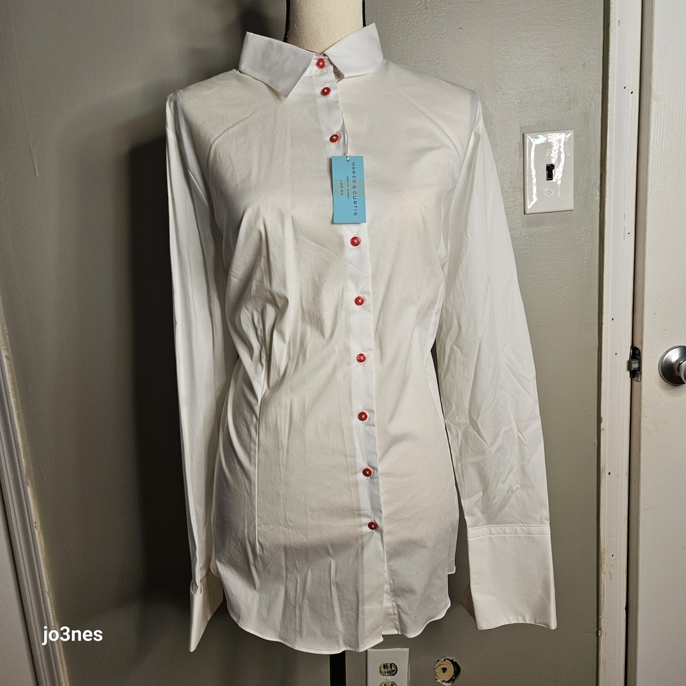 Hawes And Curtis Fitted White Button-Up Shirt with Red Accents -New W Tags Uk 20